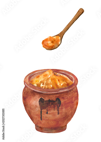 фотографія 壺に入った味噌の手描き水彩イラスト