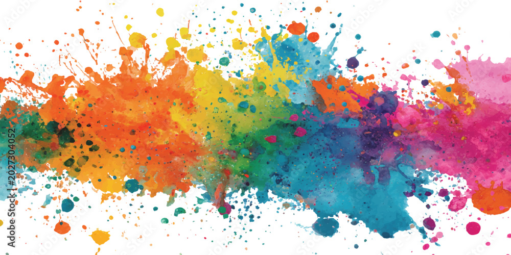 Fototapeta premium Vibrant rainbow watercolor paint splash and bright color splatters abstract artistic creative background banner vector illustration.