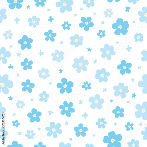 Floral pattern featuring watercolor blue flowers on a white background design