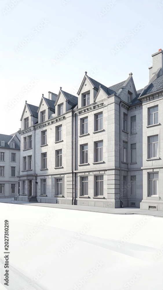 Obraz premium Ornate stone building with mansard roof against a bright sky