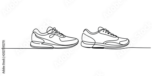 Schilderij op canvas Two running shoes drawn with a single continuous line
