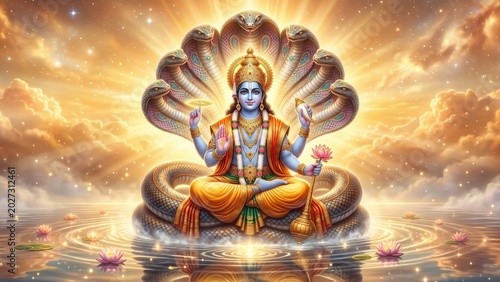 Heavenly Vishnu Sheshnag Devotional Artwork