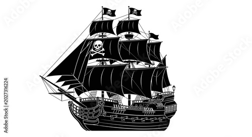 Fotografía Pirate ship sailing ocean waters.