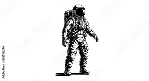 Astronaut in Space Suit Standing Alone.