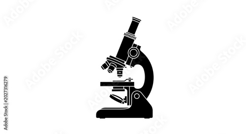 Black microscope on a white background.