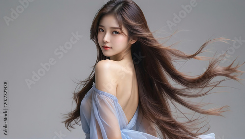 A portrait of a beautiful young woman looking back. Beautiful natural face, beauty image. 
振り返る美しい若い女性のポートレート。美しい素顔、美容イメージ。