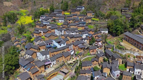 Aerial View of Yangchan Tulou is located in Shendu Town; Shexian County; Huangshan City; Anhui; China