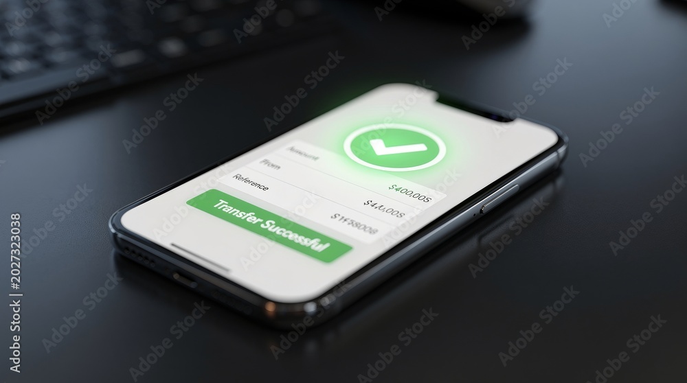 Fototapeta premium Successful Mobile Fund Transfer on Smartphone Screen
