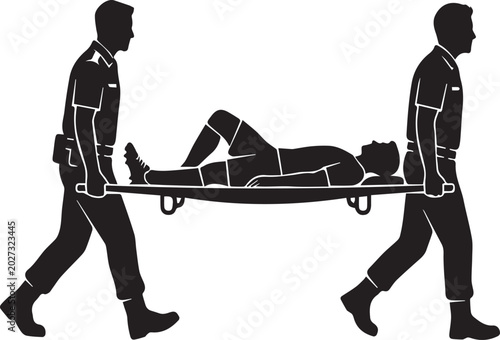 Soccer Injured Player Medical Stretcher Team Silhouettes
