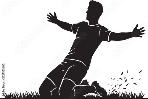Soccer Player Knee Slide Goal Celebration Silhouettes