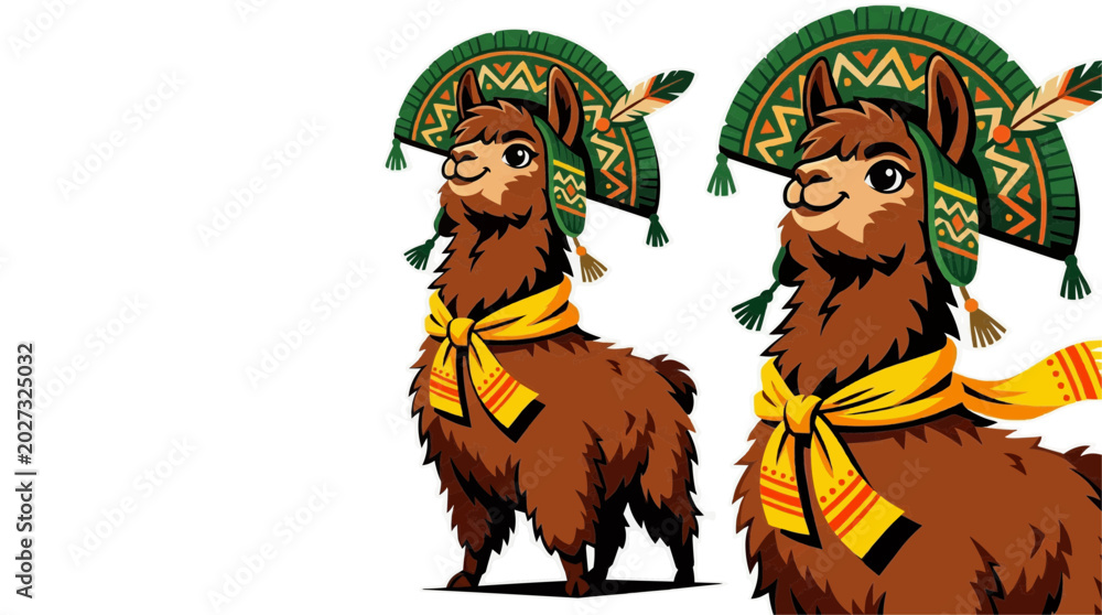 Fototapeta premium Cute Llama Wearing a Scarf and a Decorative Hat Pet in the 2026 soccer world championship