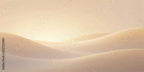 Quadro su tela Soft, undulating sand dunes stretch towards a hazy horizon under a gentle, diffused sunlight, creating a serene and minimalist landscape