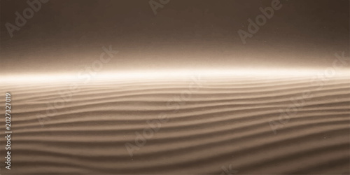 Foto Golden sand dunes create a mesmerizing wave pattern under a soft, hazy sky, evoking a sense of vastness and serene desolation