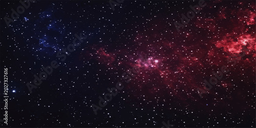 Tableau sur toile Vast expanse of cosmic dust and nebulae in shades of red and blue, dotted with countless stars, depicting the awe-inspiring beauty and mystery of outer space