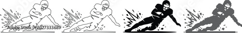 Photography American football player running with ball and making a dynamic splash in the game vector image collection set