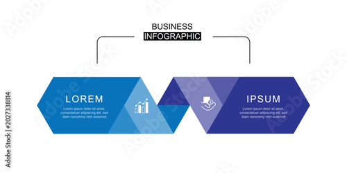 2 step infographic template vector element with blue and purple colors.