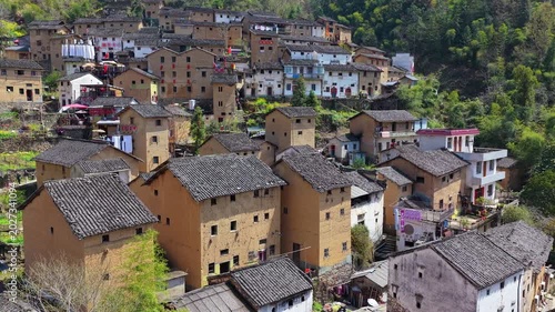 Aerial View of Yangchan Tulou is located in Shendu Town; Shexian County; Huangshan City; Anhui; China