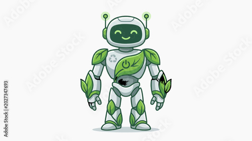 Eco Friendly Robot Mascot Vector Illustration