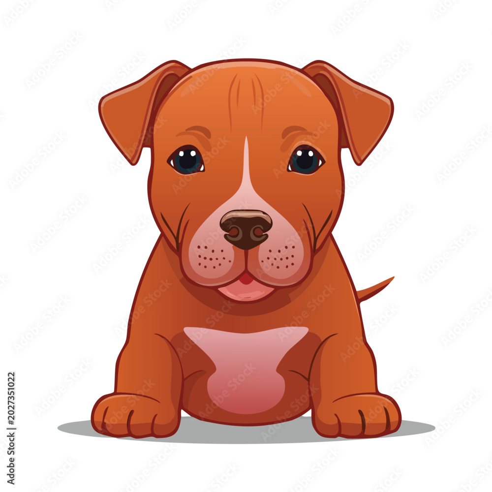 Fototapeta premium Cartoon puppy illustration sitting dog with brown fur and expressive eyes