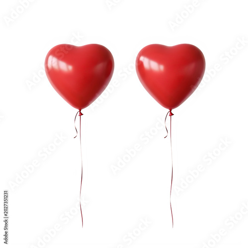 Two red heart-shaped balloons tied together