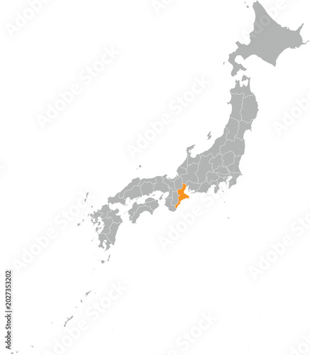 Bilde på lerret Mie Location on Map of Japan Prefecture Editable Cartographic Illustration