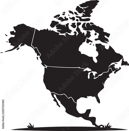 North America Three Countries United Map Silhouettes