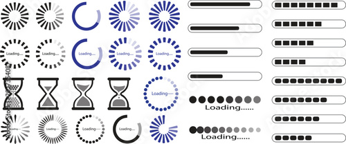 Bild auf Leinwand Loading Spinner, Progress Bar and Hourglass Icon Collection With Circular Wait I