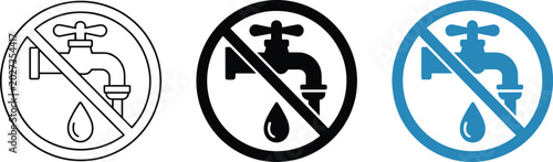 Bild auf Leinwand Serious professional icons of prohibited water faucets on a clean white background with flat lighting to prevent waste