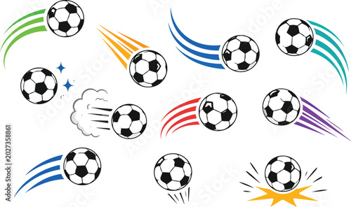 Dynamic Soccer Ball Motion Trails Vector Set Isolated on White Background