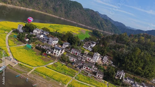 Aerial View of Shendu Town is located in Shexian County, Huangshan City, Anhui Province, China.