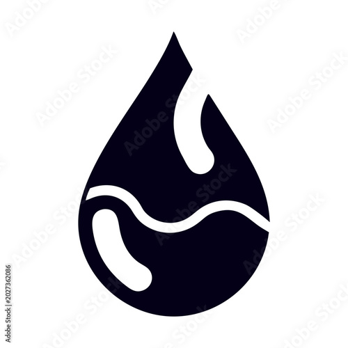 Minimalist water drop icon, black liquid droplet vector, fluid wave symbol for plumbing and environmental branding