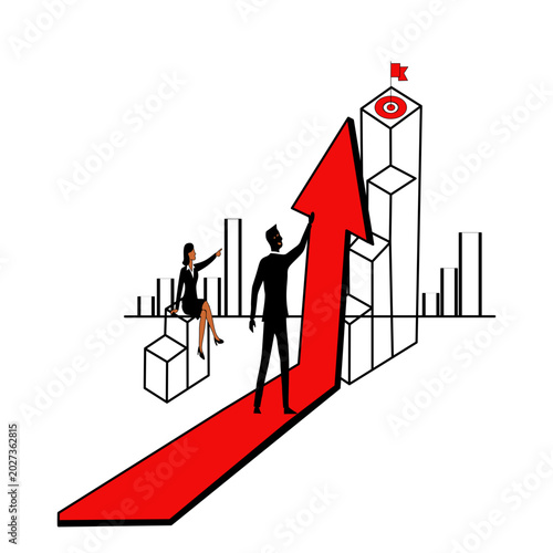 Business Growth and Success Illustration of People Climbing Graph