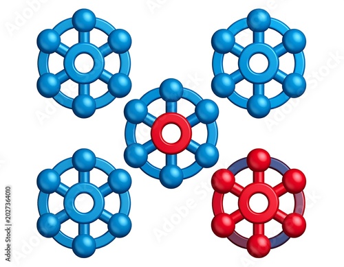Colorful Molecular Network Nodes Arranged on White Background