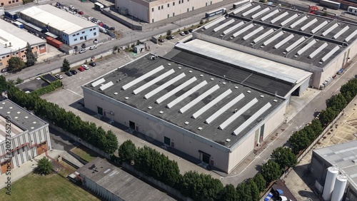 Obraz na plátne Aerial drone view of a large industrial area near Milan, Italy