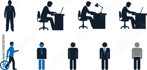 Schilderij op canvas Office Worker and Business People Silhouette Vector Illustration Set Isolated on