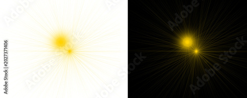 Canvastavla Vibrant yellow light burst effect with rays on white and black backgrounds for d