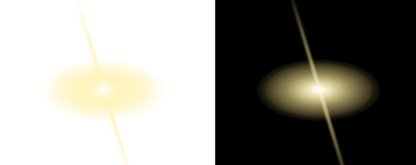 Glowing light effect with lens flare and streak on white and black backgrounds for design isolated on transparent background