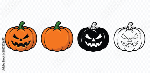 Foto Scary Halloween Pumpkin Jack O Lantern Cartoon Vector illustration Isolated on