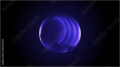 Neon futuristic 3d sphere of blue and purple glowing digital waves and particles. abstract blue background, Abstract sphere made of glowing digital particles and blue light beams
