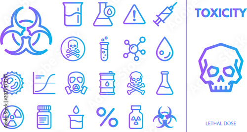 Foto Toxicity and lethal dose icons for biohazard, chemistry, danger, and medical hazards