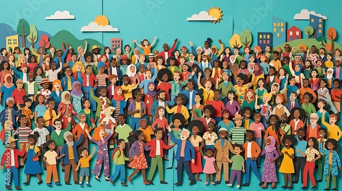 Diverse Illustrated Crowd Celebrating Together in Colorful City Park