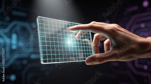 Hand Interacting With A Futuristic Transparent Digital Interface