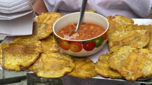 Colombian-Style Fried Plantains with Tomato-Onion Sauce (Patacones Con Hogao)
