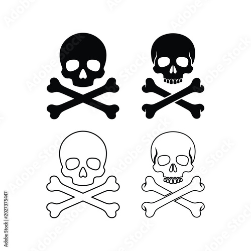 Quadro em tela skull and crossbones symbols in black silhouette and line art for warning signs