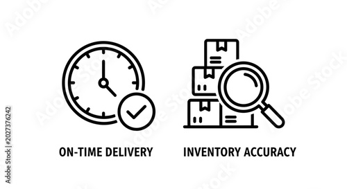 Konstfotografi On-time delivery and inventory accuracy icons with delivery logistics shipping