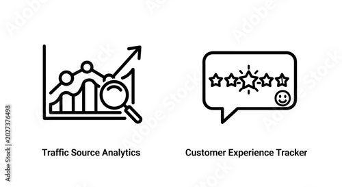 Fotografía Traffic source analytics and customer experience tracker icons with analytics