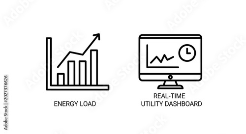 Energy load analysis and real time utility dashboard monitoring icons