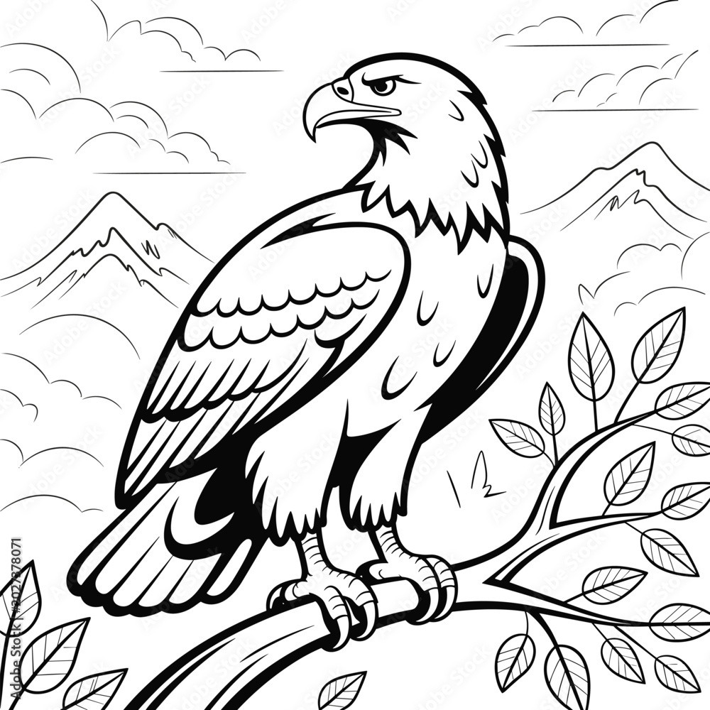 Fototapeta premium Majestic eagle sitting on tree branch.