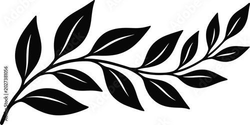 Slika na platnu Minimalist black silhouette branch with leaves elegant botanical illustration