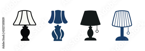Fotografie Decorative Table Lamp Icon Set in Outline and Solid Style Vector Illustration